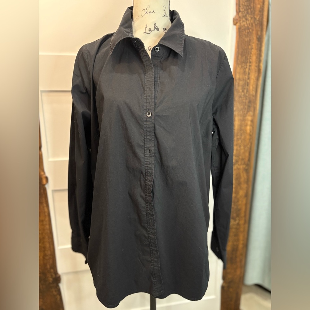 Old Navy Black Maternity Shirt XL Button-Up Stretch Long Sleeve Blouse